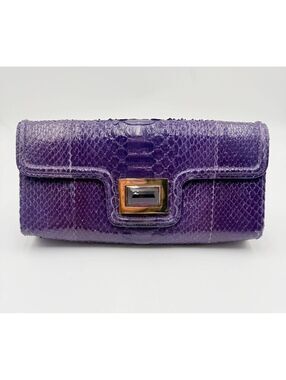 KARA ROSS Purple Genuine Python Skin Gemma Envelope Clutch Bag